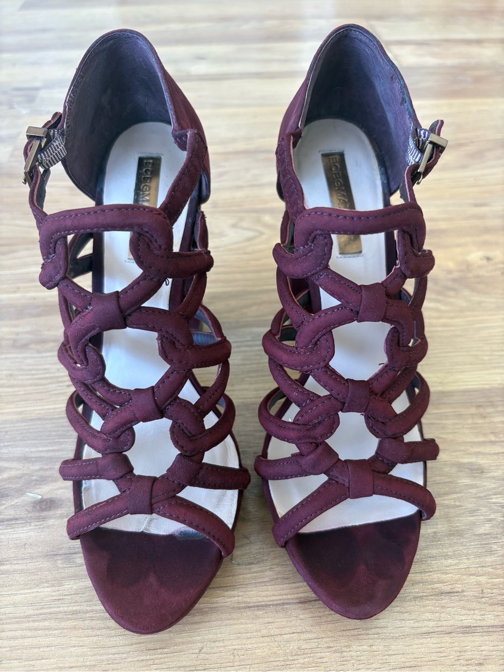 BCBGMaxAzria Burgundy Knotted Strappy High Heel Sandals